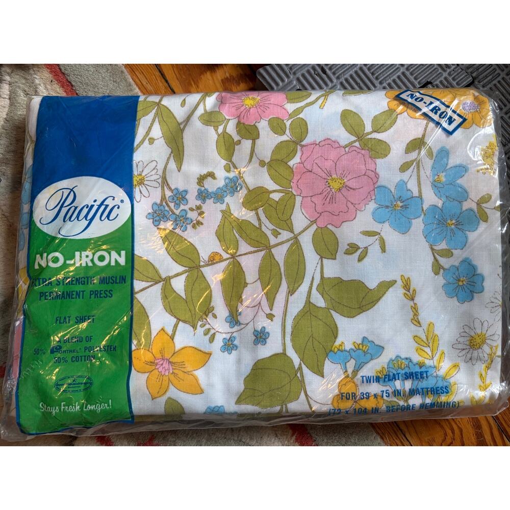 VTG Pacific No Iron Twin Flat Sheet Floral Madrigal NOS